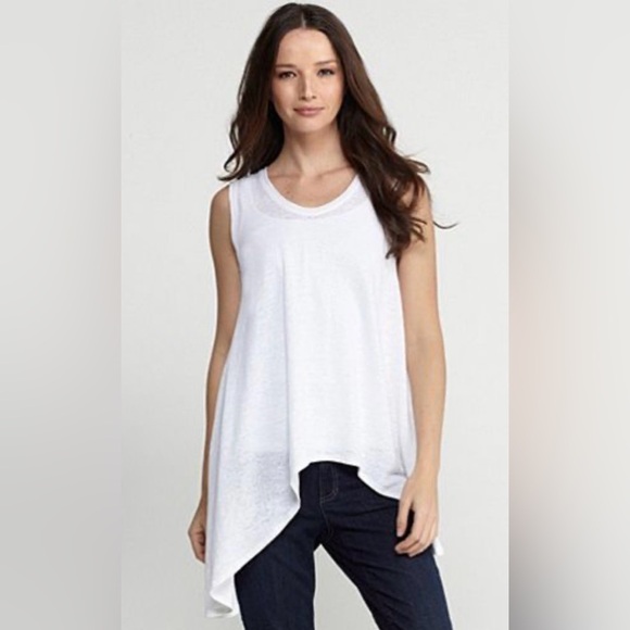 Eileen Fisher Linen Sleeveless Asymmetrical Burnout Top White Small - Picture 1 of 5